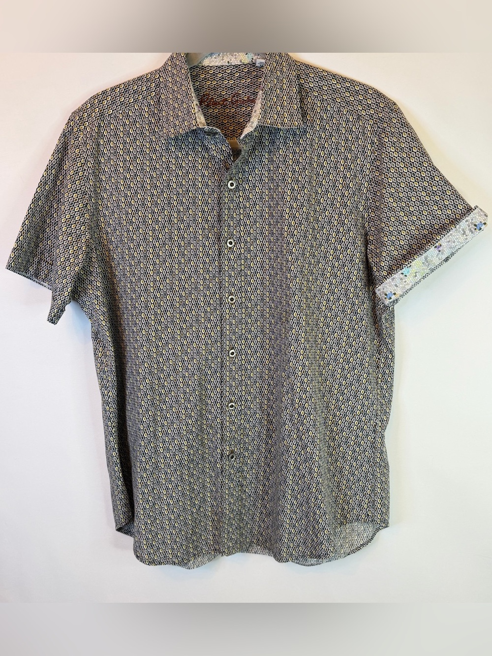 Robert Graham Mens Medium Button Up S/S Classic Fit Flip Cuff Geomtric Pattern